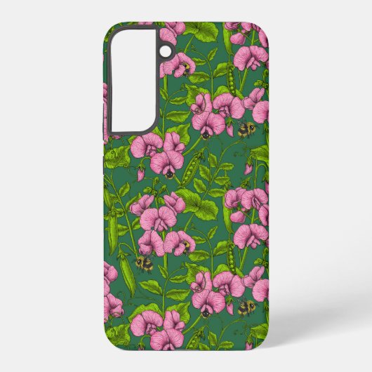 Doperwten en hommels, groen en roze samsung galaxy hoesje (Achterkant)