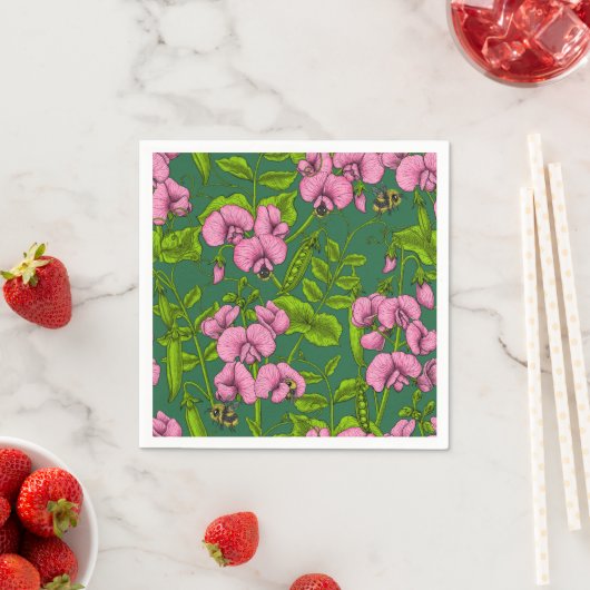 Doperwten en hommels, groen en roze servet (Insitu)