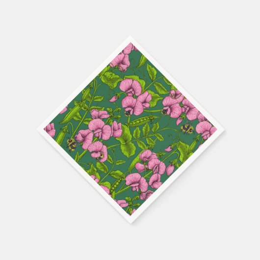 Doperwten en hommels, groen en roze servet (Hoek)