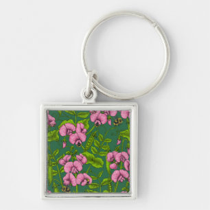 Doperwten en hommels, groen en roze sleutelhanger