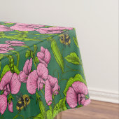 Doperwten en hommels, groen en roze tafelkleed (Voorbeeld)