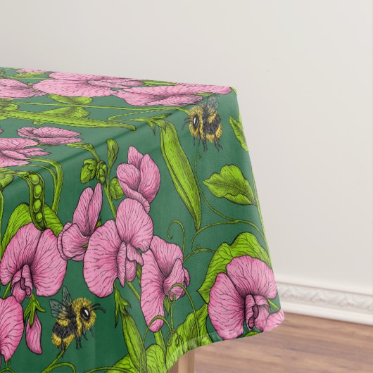 Doperwten en hommels, groen en roze tafelkleed (Voorbeeld)