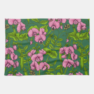 Doperwten en hommels, groen en roze theedoek