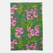Doperwten en hommels, groen en roze theedoek (Verticaal)