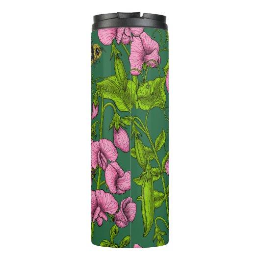 Doperwten en hommels, groen en roze thermosbeker (Achterkant)