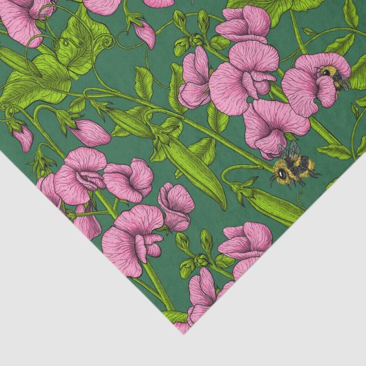 Doperwten en hommels, groen en roze tissuepapier (Detail)