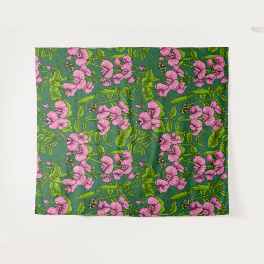 Doperwten en hommels, groen en roze wandkleed (Voorkant (horizontaal))