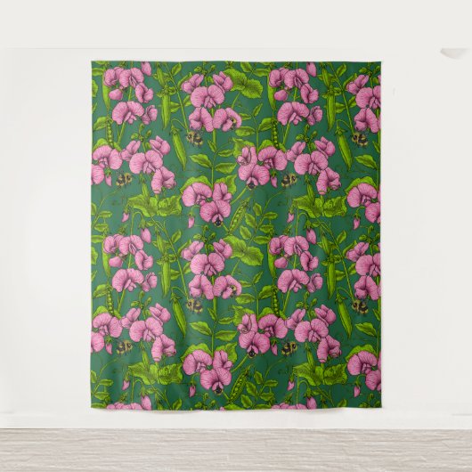 Doperwten en hommels, groen en roze wandkleed (Voorkant)
