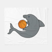 Dophin als Basketballspeler met Basketball Fleece Deken (Voorkant (Horizontaal))