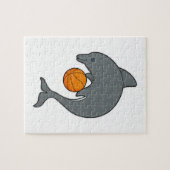 Dophin als Basketballspeler met Basketball Legpuzzel (Horizontaal)