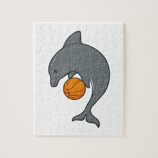 Dophin als Basketballspeler met Basketball Legpuzzel (Verticaal)