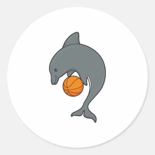 Dophin als Basketballspeler met Basketball Ronde Sticker (Voorkant)
