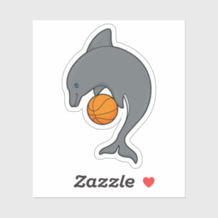 Dophin als Basketballspeler met Basketball Sticker