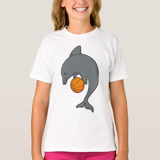 Dophin als Basketballspeler met Basketball T-shirt (Voorkant)
