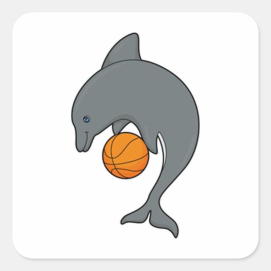 Dophin als Basketballspeler met Basketball Vierkante Sticker (Voorkant)