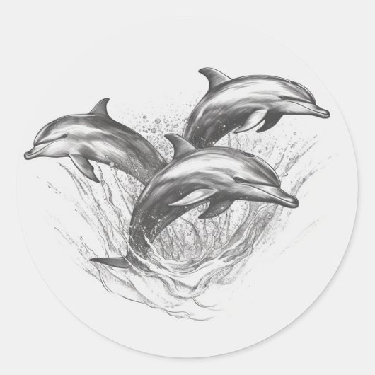 Dophin Group Black en White Stencil Art Ronde Sticker (Voorkant)