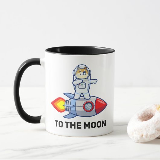 Dopostes in de "Moon Rocket Man Space Doge Crypto" Mok (Met donut)