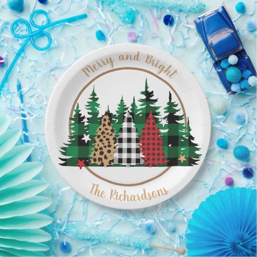 Dopspatafdruk Merry and Bright Buffalo Papieren Bordje (Feest)
