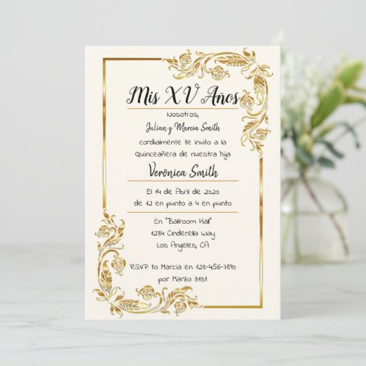 Dorado Quinceañera Kaart (Staand voorkant)