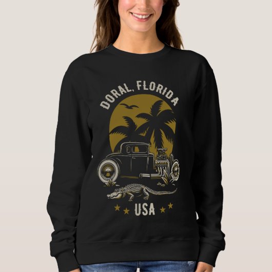 Doral Florida Sunset Hotrod Alligator Ontwerp Trui (Voorkant)