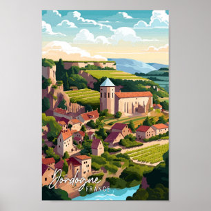 Dordogne Frankrijk Kunst vintage reisillustratie Poster
