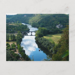 Dordogne Kasteel Kasteel Rivier Boot Brug Water Briefkaart