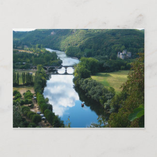 Dordogne Kasteel Kasteel Rivier Boot Brug Water Briefkaart