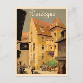 Dordogne tour, stad, huizen, Frankrijk, vintage-re Briefkaart