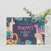 Dorian's 3e verjaardag Dino Feest Kaart (Staand voorkant)
