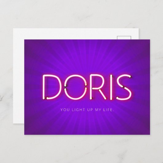 Doris-naam in gloeiende neonlampen briefkaart (Voorkant / Achterkant)