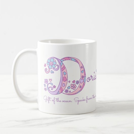 Doris name betekent hartbloem D monogram mok (Links)