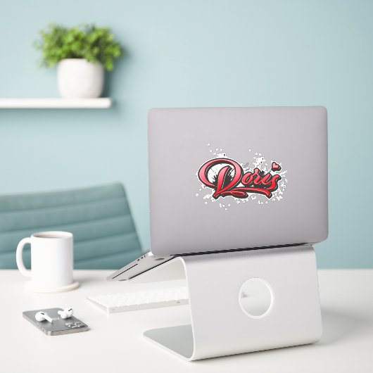 Doris red Heart Graffiti Aufkleber Sticker (Laptop op bureau)
