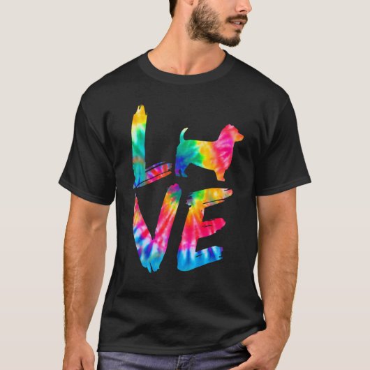 Dorkie Tie Dye Love Dog Dad T-shirt (Voorkant)