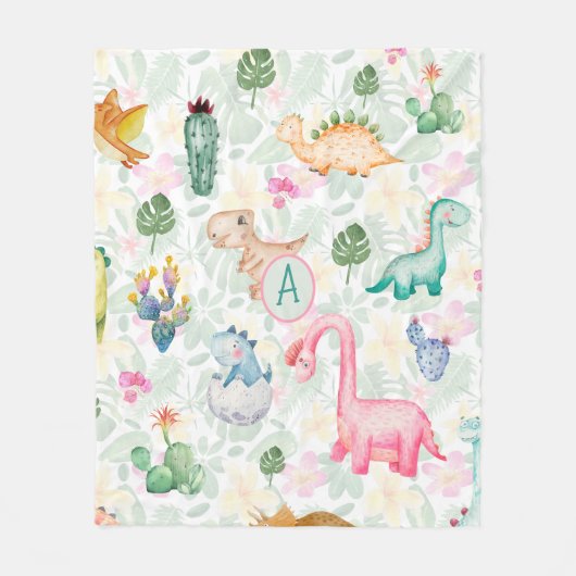 DORKY DINOSAURUSSEN Monogram Kinder Geschenk Jonge Fleece Deken (Voorkant)