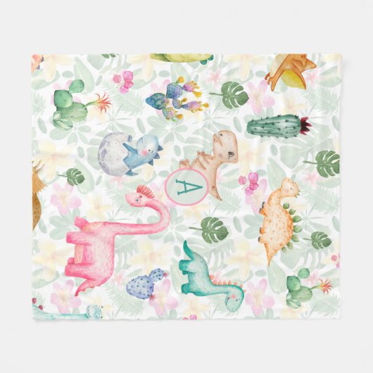 DORKY DINOSAURUSSEN Monogram Kinder Geschenk Jonge Fleece Deken (Voorkant (Horizontaal))