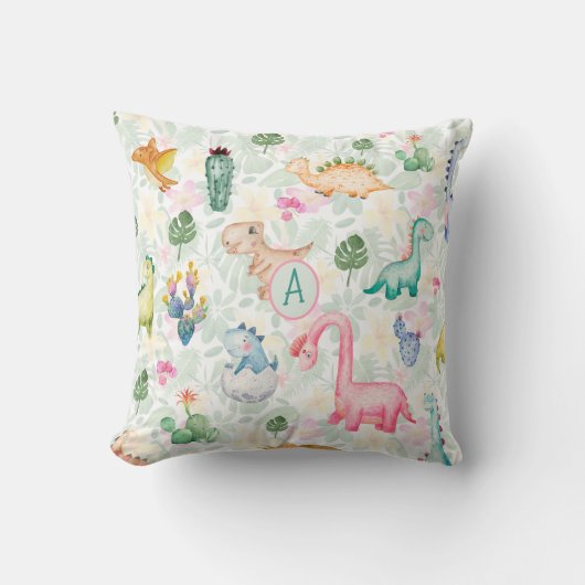 DORKY DINOSAURUSSEN Monogram Kinder Geschenk Jonge Kussen (Voorkant)
