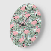 Dorm Clock with roze flamingoes Cute Palm Leafs Grote Klok (Hoek)