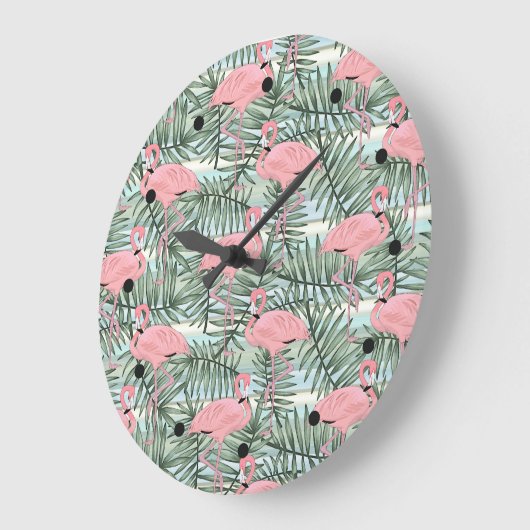 Dorm Clock with roze flamingoes Cute Palm Leafs Grote Klok (Hoek)