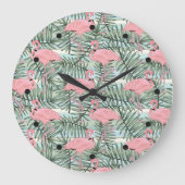 Dorm Clock with roze flamingoes Cute Palm Leafs Grote Klok (Voorkant)