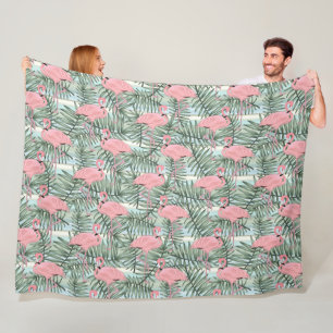Dorm Fleece Blanket met roze flamingos Palm Leafs