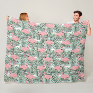Dorm Fleece Blanket met roze flamingos Palm Leafs Deken