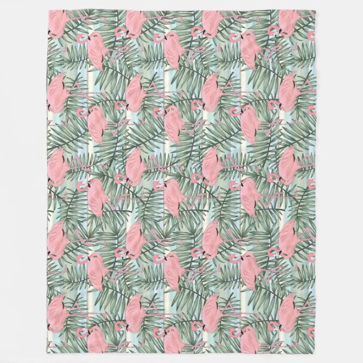 Dorm Fleece Blanket met roze flamingos Palm Leafs Deken (Voorkant)