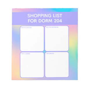 Dorm Shopping List met 4 Categorieën Paarse Notitieblok