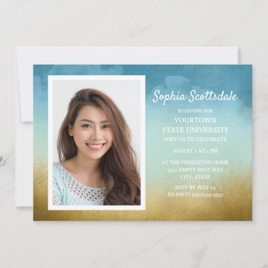 Dorm Shower Sky Blue Gold Photo Girl Kaart (Voorkant)