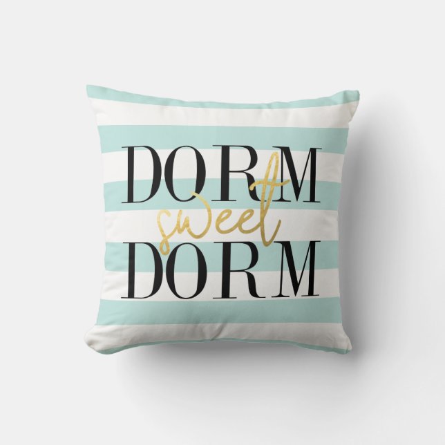 Dorm Sweet Dorm | Blauwgroen strips Kussen (Voorkant)