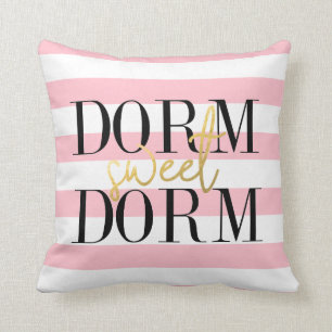 Dorm Sweet Dorm Bubblegumroze strepen Kussen