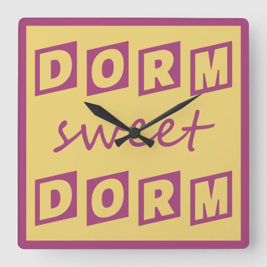 "Dorm Sweet Dorm"-muurklok Vierkante Klok (Voorkant)