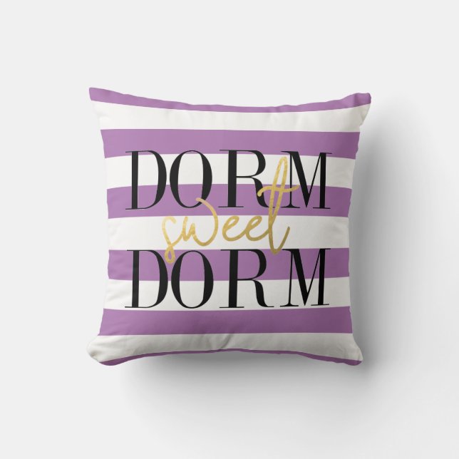 Dorm Sweet Dorm | Paarse strepen Kussen (Voorkant)