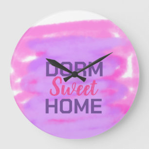 Dorm sweet dorm roze paarse waterverf tekst grote klok