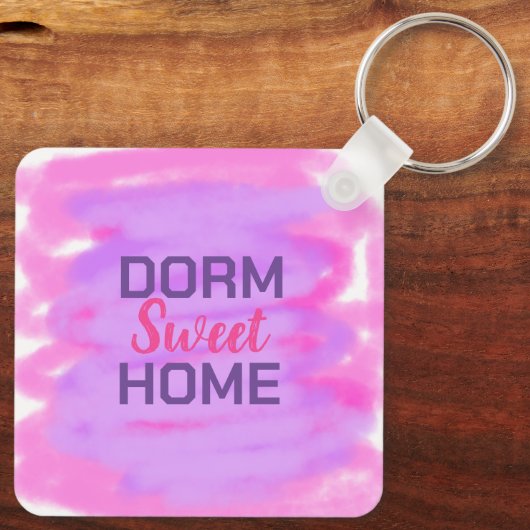 Dorm sweet dorm roze paarse waterverf tekst sleutelhanger (Achterkant)